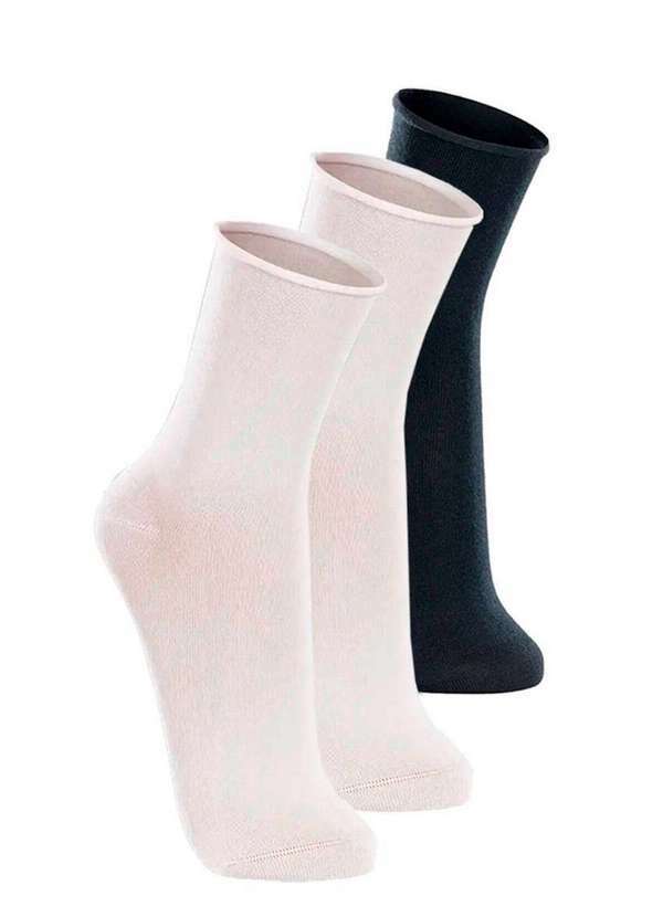 Vista 2 Kit com 3 pares de Meias sem Punho Casual Lupo 1275-011 Branco-Marinho Lupo
