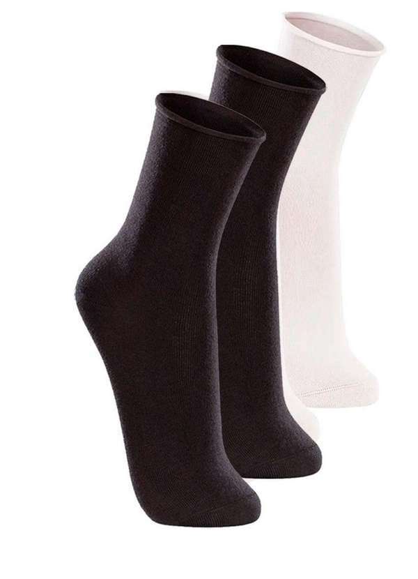 Vista 2 Kit com 3 pares de Meias sem Punho Casual Lupo 1275-011 Preto-Branco Lupo