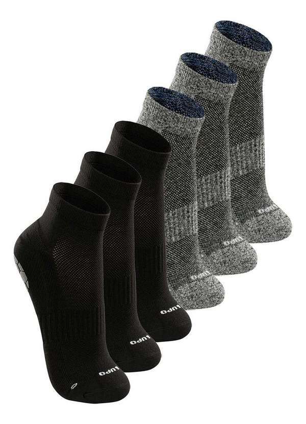 Vista 2 Kit com 6 pares de Meias Antiderrapante Pilates Lupo 3310-003 Preto-Cinza-Chumbo Lupo