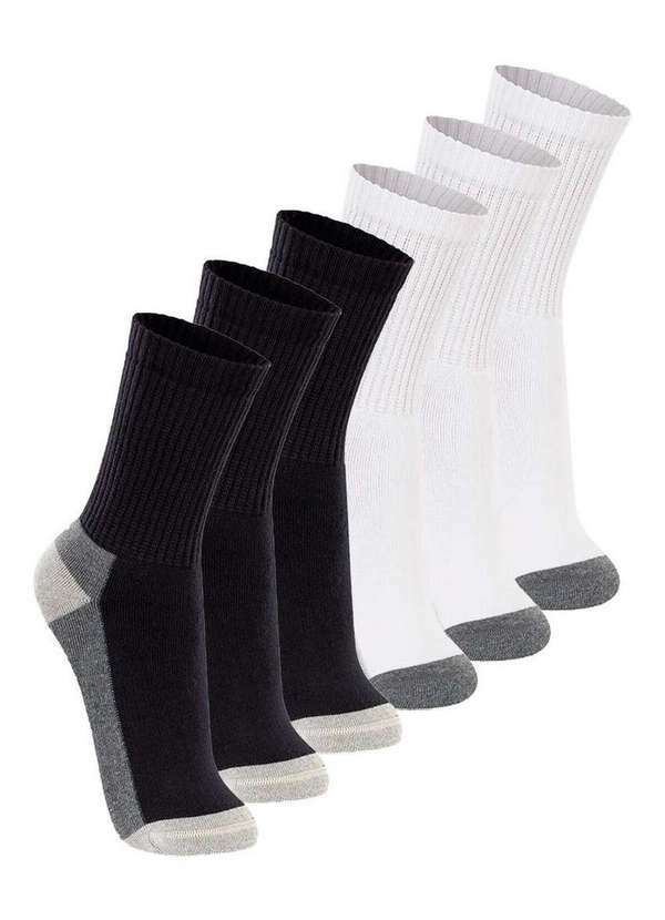 Vista 2 Kit com 6 pares de Meias Esportiva Cano Longo Lupo 3250-002 Preto-Branco Lupo