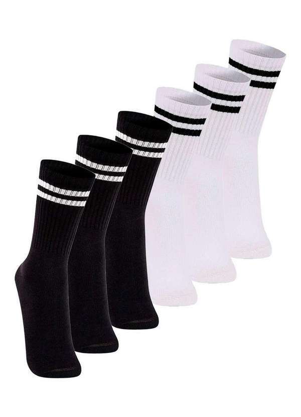 Vista 2 Kit com 6 pares de Meias Esportiva Cano Longo Lupo 3292-009 Preto-Branco Lupo