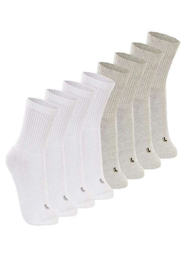 Vista 2 Kit com 8 pares de Meias Esportiva Cano Longo Lupo 3250-001 Branco-Cinza Lupo