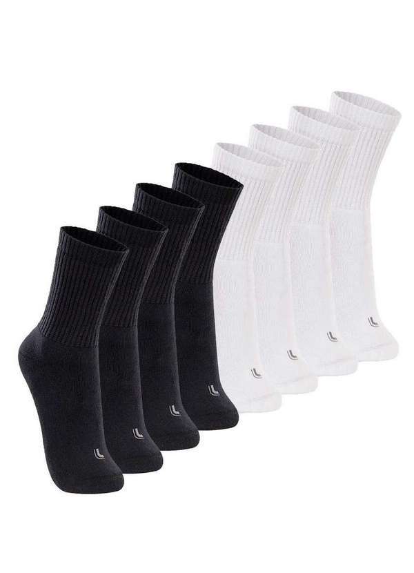 Vista 2 Kit com 8 pares de Meias Esportiva Cano Longo Lupo 3250-001 Preto-Branco Lupo