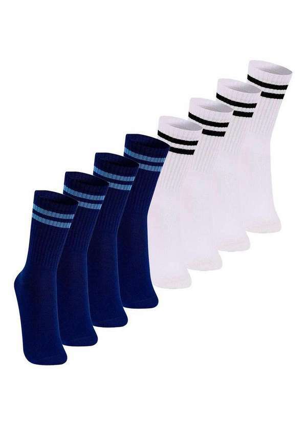 Vista 2 Kit com 8 pares de Meias Esportiva Cano Longo Lupo 3292-009 Marinho-Branco Lupo