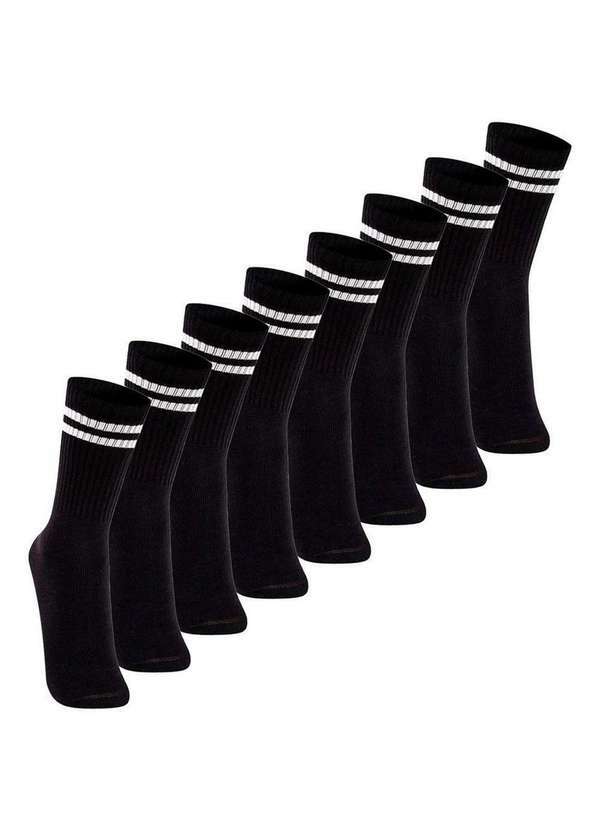 Vista 2 Kit com 8 pares de Meias Esportiva Cano Longo Lupo 3292-009 Preto Lupo