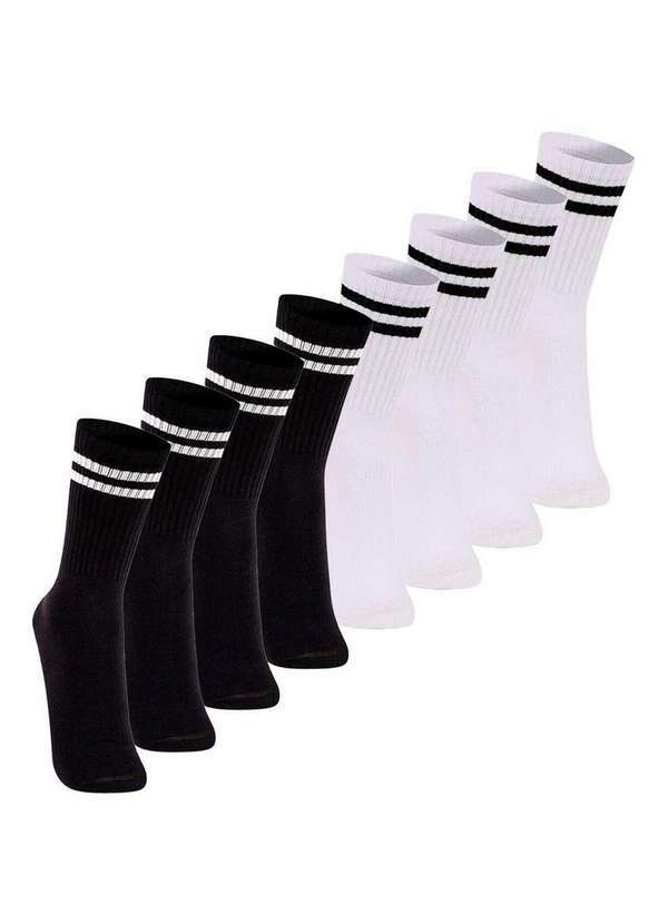Vista 2 Kit com 8 pares de Meias Esportiva Cano Longo Lupo 3292-009 Preto-Branco Lupo
