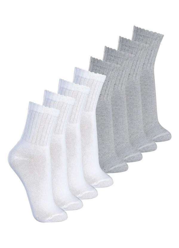 Vista 2 Kit com 8 pares de Meias Esportiva Cano Médio Lupo 3290-009 Branco-Cinza Lupo