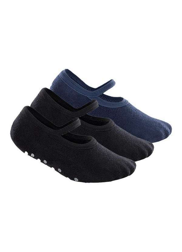 Vista 2 Kit 3 pares de Sapatilhas Bebê Antiderrapante Lupo 2027-004 Preto-Azul Lupo