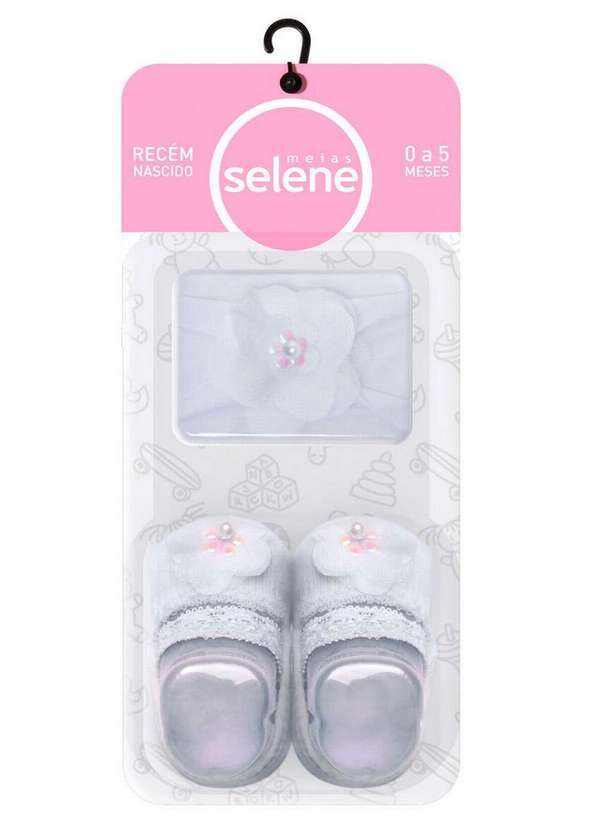 Vista 2 Kit Bebê Meia e Faixa Selene 1095-001 999-Branco SELENE