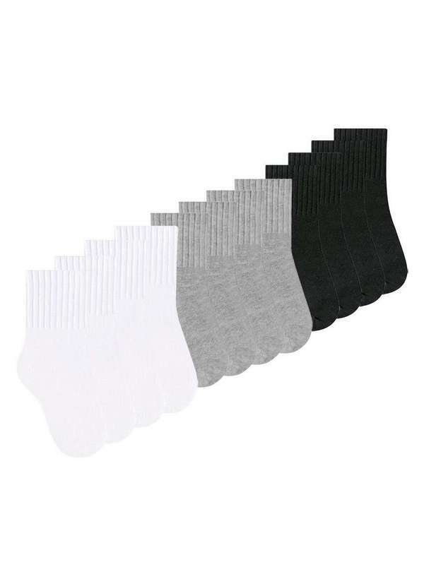 Vista 2 Kit 12 pares de Meias Infantil Cano Médio Selene 2370-001 Branco-Mescla-Preto SELENE