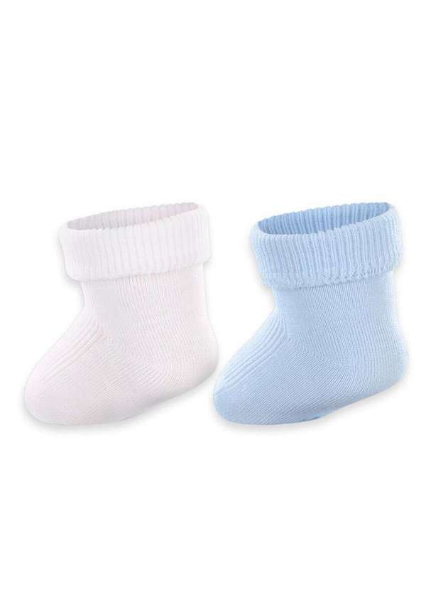 Vista 2 Kit 2 pares de Meias Bebê Cano Médio Lupo 2002-088 0901-Branco-Azul Lupo