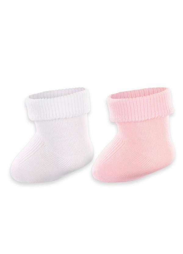 Vista 2 Kit 2 pares de Meias Bebê Cano Médio Lupo 2002-088 0902-Branco-Rosa Lupo