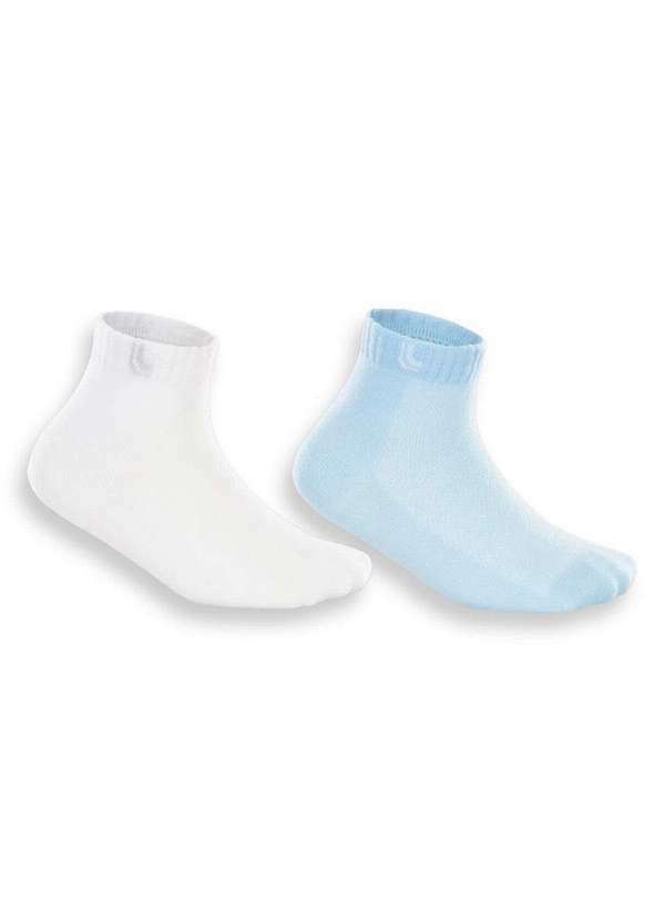 Vista 2 Kit 2 pares de Meias Bebê Cano Médio Lupo 2025-088 0901-Branco-Azul Lupo