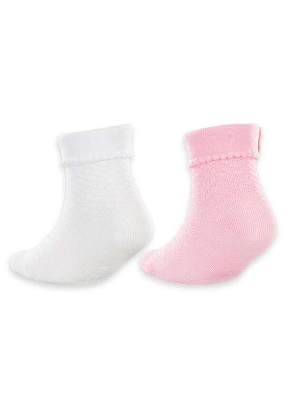 Vista 2 Kit 2 pares de Meias Bebê Cano Médio Lupo 2035-088 0900-Branco-Rosa Lupo