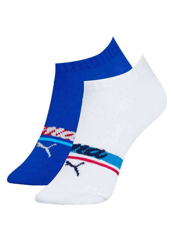 Vista 2 Kit 2 pares de Meias Infantil Cano Curto Puma 2755-002/001 994-Royal-Escuro-Branco Puma