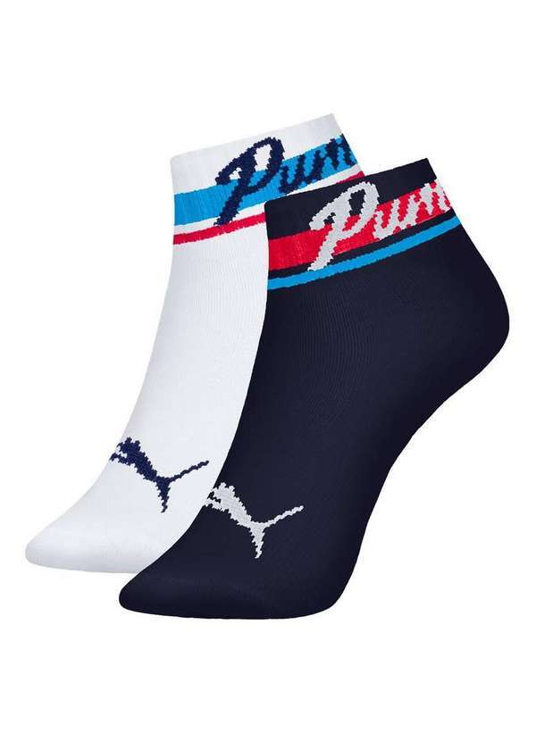 Vista 2 Kit 2 pares de Meias Infantil Cano Curto Puma 2790-001 991-Branco-Marinho Puma