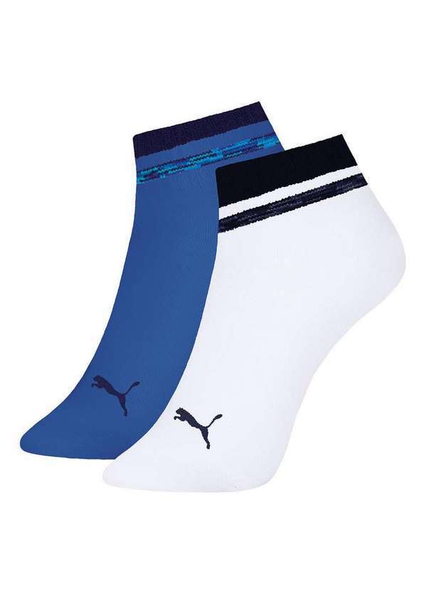 Vista 2 Kit 2 pares de Meias Infantil Cano Curto Puma 2790-001 979-Azul-Escuro-Branco Puma