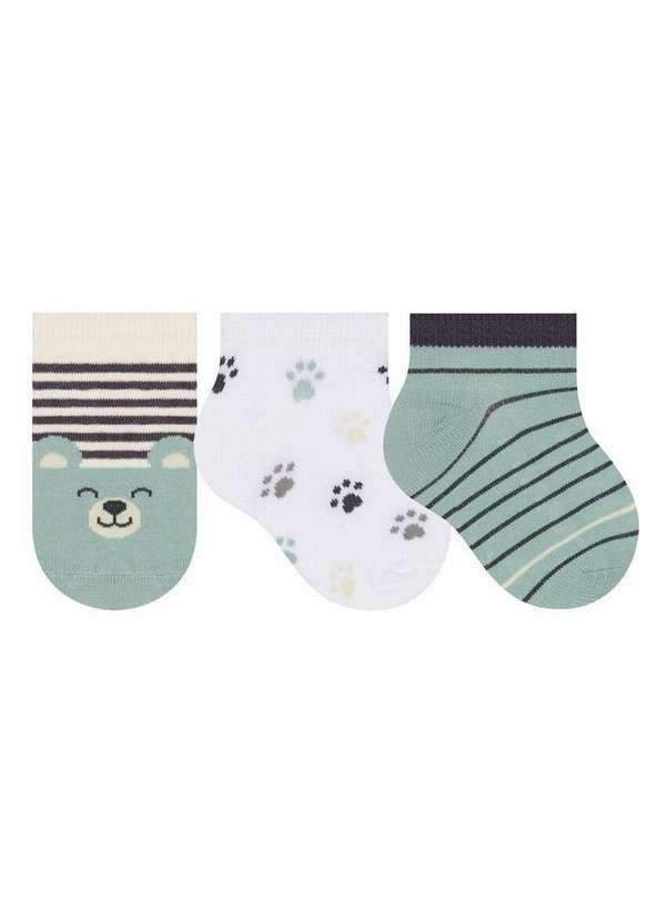 Vista 2 Kit 3 pares de Meias Bebê Cano Curto Selene 1360-002 999-Marfim-Branco-Verde SELENE