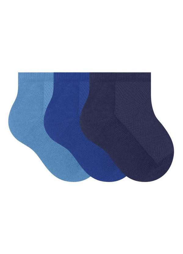 Vista 2 Kit 3 pares de Meias Bebê Cano Curto Selene 1940-001 997-Azul-Royal-Marinho SELENE