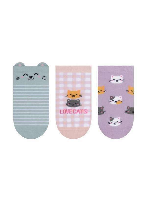Kit 3 pares de Meias Infantil Cano Curto Selene 2315-001 999-Verde-Chá-Rosa-Chá-Lilás-Claro