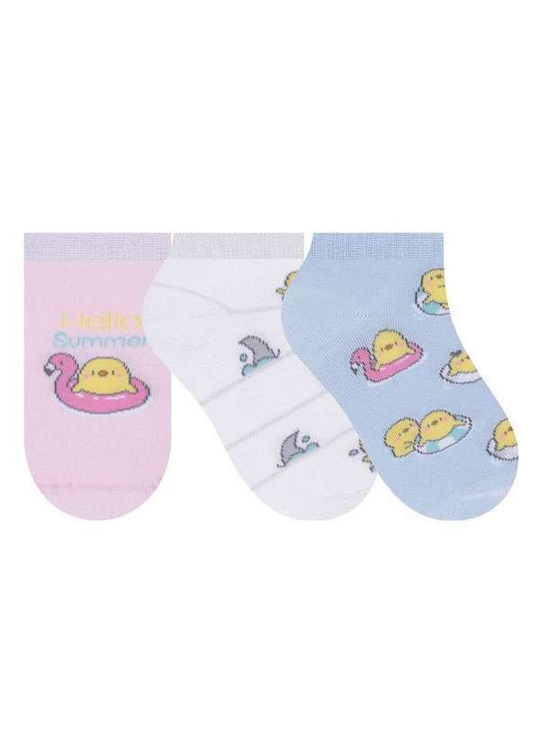 Vista 2 Kit 3 pares de Meias Infantil Cano Curto Selene 2315-001 998-Rosa-Claro-Branco-Azul-Claro SELENE