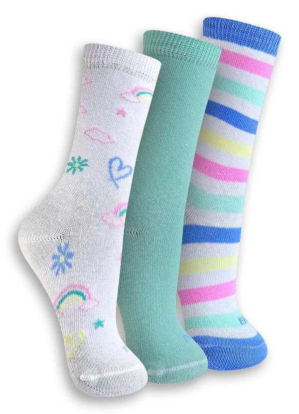 Vista 2 Kit 3 pares de Meias Infantil Cano Longo Trifil 5005 0910-Branco-Verde TRIFIL