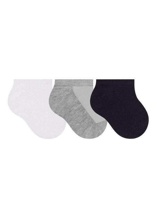 Vista 2 Kit 3 pares de Meias Bebê Invisível Selene 1930-001 999-Branco-Cinza-Mescla-Preto SELENE
