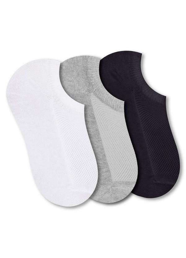 Vista 2 Kit 3 pares de Meias Infantil Invisível Selene 2930-001 999-Branco-Cinza-Mescla-Preto SELENE
