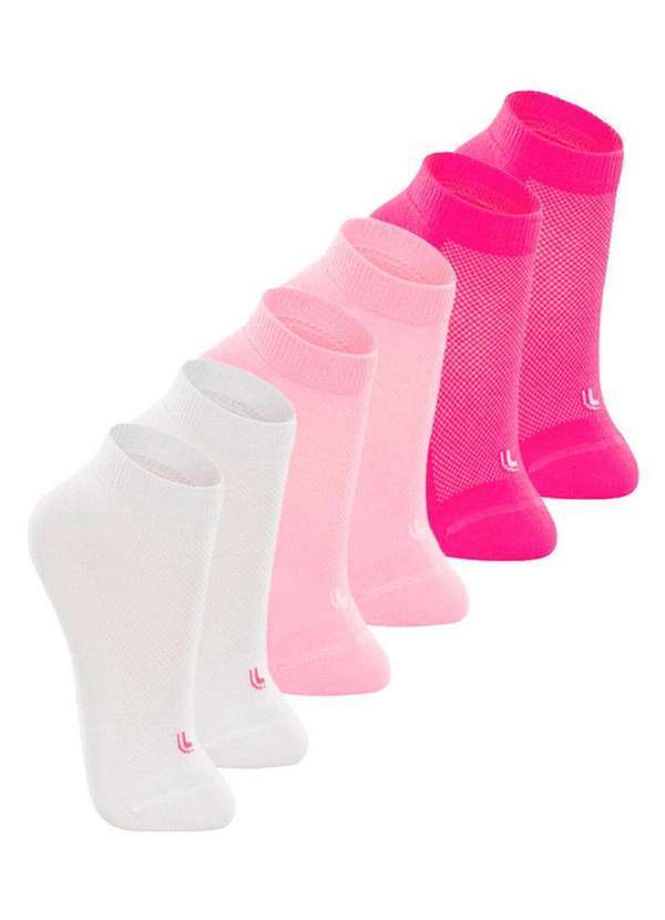 Kit 6 pares de Meias Infantil Cano Curto Lupo 2725-089 Branco-Rosa-Pink