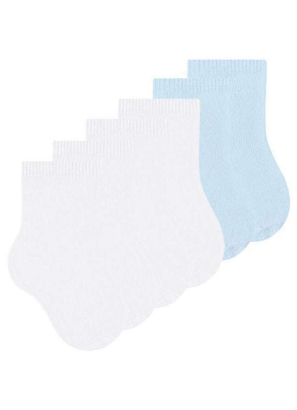 Vista 2 Kit 6 pares de Meias Infantil Cano Médio Selene 1355-001 Branco-Azul SELENE