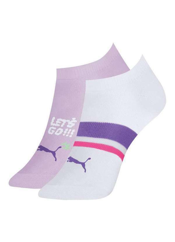 Vista 2 Kit 2 pares de Meias Infantil Invisível Puma 2760-001 991-Lilás-Branco Puma