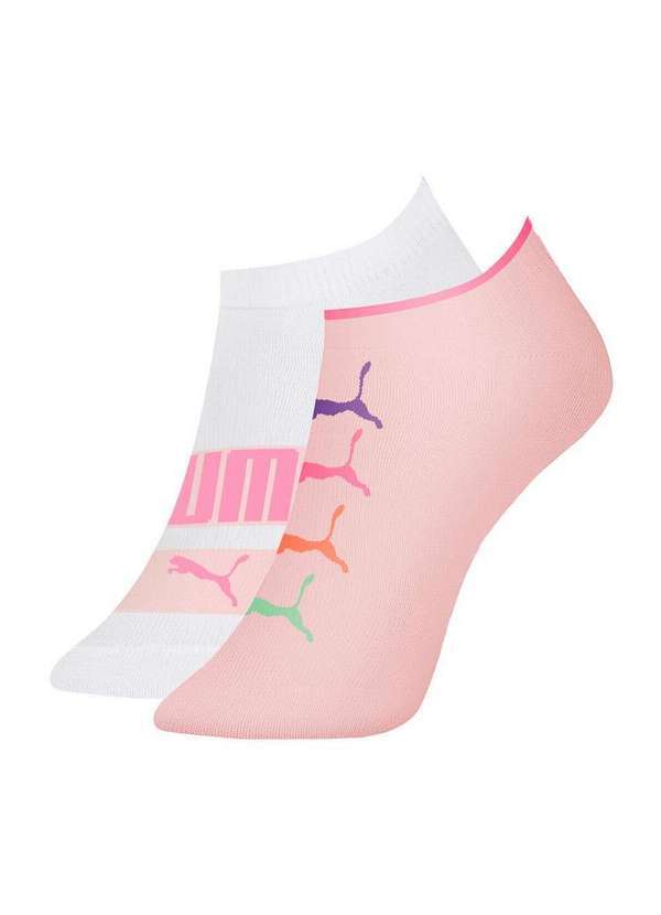 Vista 2 Kit 2 pares de Meias Infantil Invisível Puma 2760-001 992-Branco-Rosa Puma