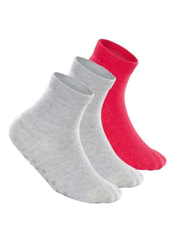 Vista 2 Kit 3 pares de Meias Bebê Antiderrapante Lupo 2041-032 Cinza-Rosa Lupo
