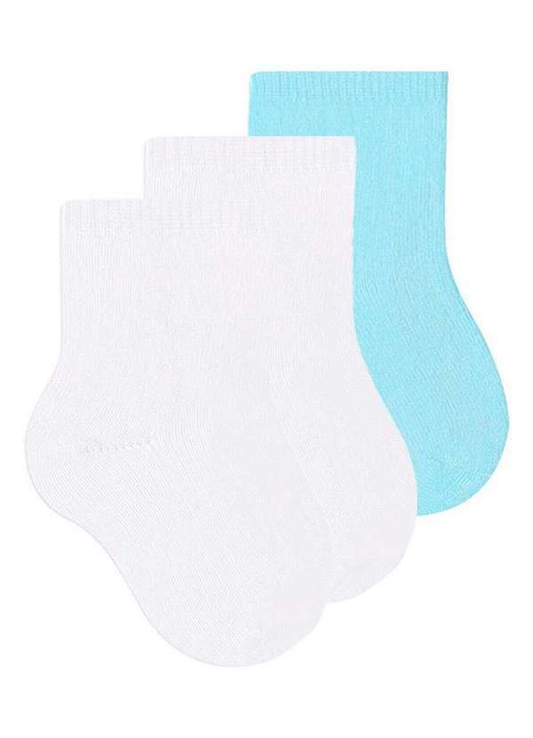 Vista 2 Kit 3 pares de Meias Bebê Cano Curto Selene 1320-001 Branco-Azul SELENE