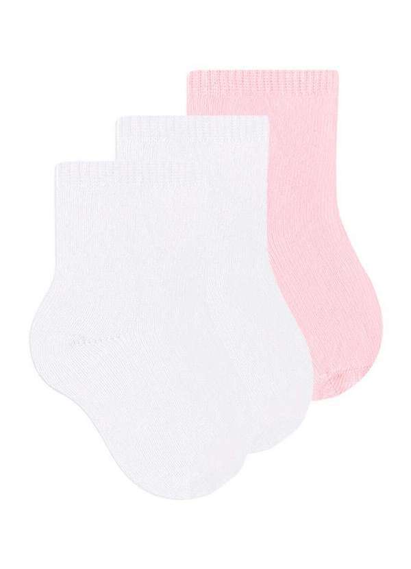 Vista 2 Kit 3 pares de Meias Bebê Cano Curto Selene 1320-001 Branco-Rosa SELENE