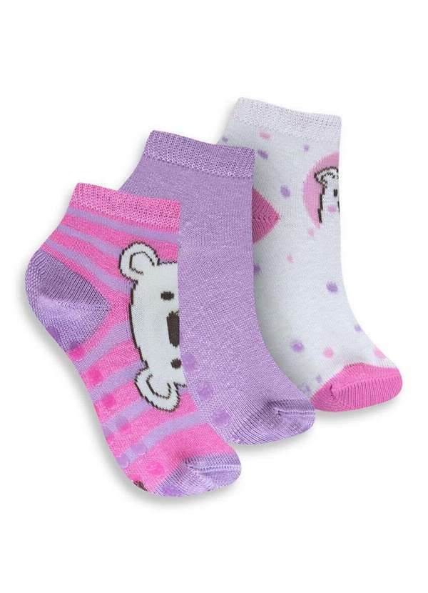 Vista 2 Kit com 3 Meias Bebê Cano Médio Trifil 1005 0913-Rosa-Dalia-Branco TRIFIL