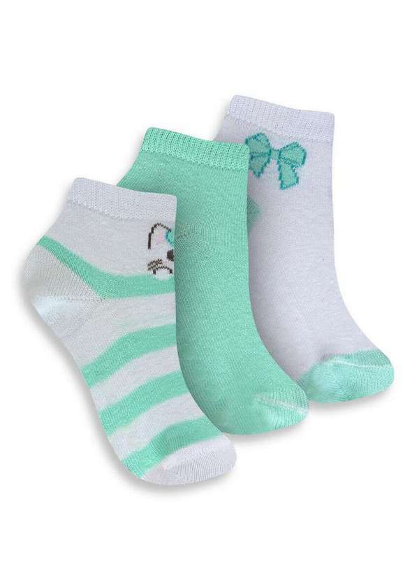 Vista 2 Kit com 3 Meias Bebê Cano Médio Trifil 1005 0915-Branco-Verde TRIFIL