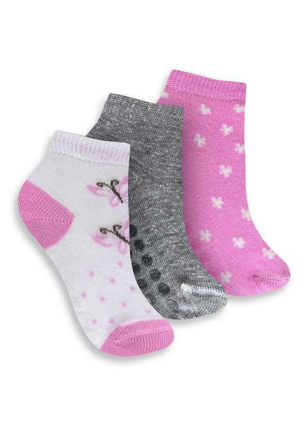 Vista 2 Kit com 3 Meias Bebê Cano Médio Trifil 1005 0914-Branco-Mescla-Rosa TRIFIL
