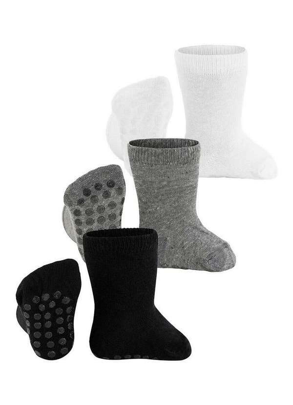 Vista 2 Kit 3 pares de Meias Bebê Cano Médio Trifil 6023 0002-Branco-Mescla-Preto TRIFIL