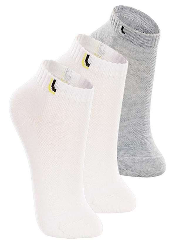 Vista 2 Kit 3 pares de Meias Infantil Cano Curto Lupo 2725-005 Branco-Cinza Lupo
