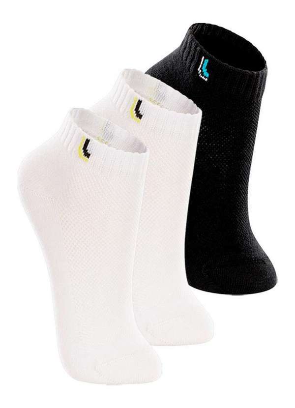 Vista 2 Kit 3 pares de Meias Infantil Cano Curto Lupo 2725-005 Branco-Preto Lupo