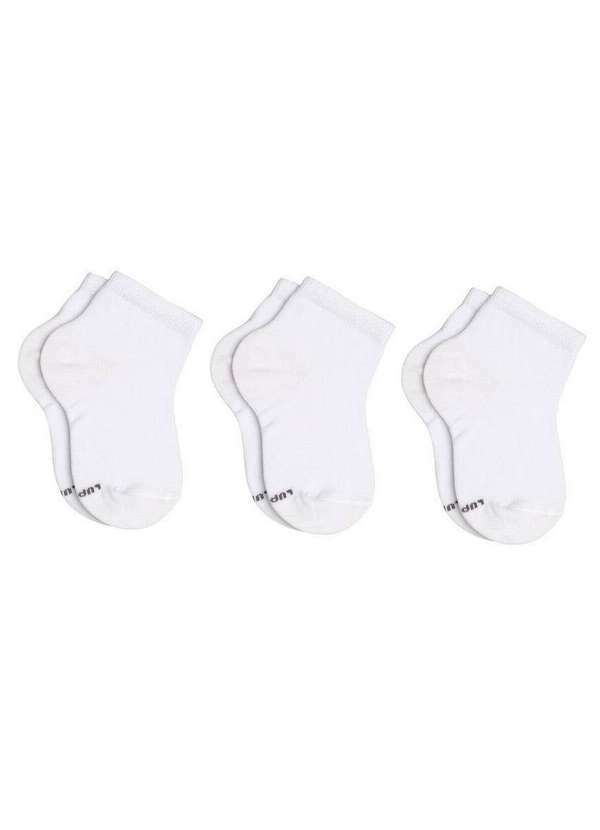Vista 2 Kit 3 pares de Meias Infantil Cano Curto Lupo 2835-089 0912-Branca Lupo