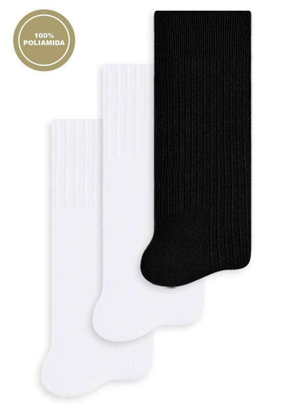 Vista 2 Kit 3 pares de Meias Infantil Cano Longo Selene 5010-002 Branco-Preto SELENE