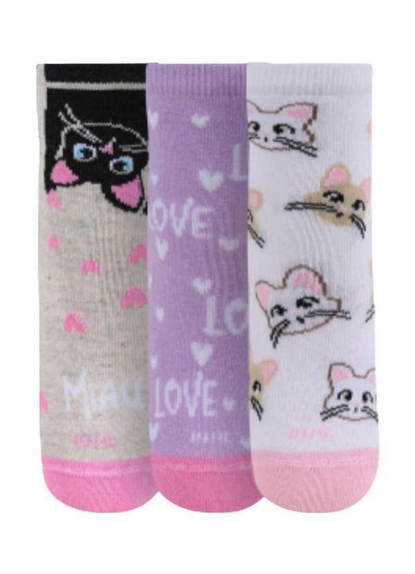 Vista 2 Kit 3 pares de Meias Infantil Cano Médio Trifil 5028 0904-Mescla-Dália-Branco TRIFIL