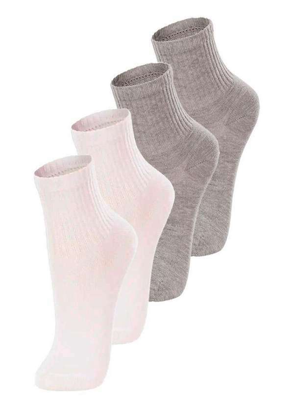 Vista 2 Kit com 4 pares de Meias Infantil Cano Médio Lupo 2727-088 Branco-Mescla-Areia Lupo
