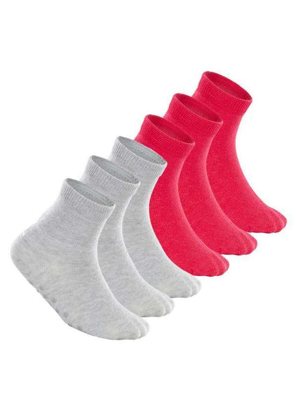 Vista 2 Kit 6 pares de Meias Bebê Antiderrapante Lupo 2041-032 Cinza-Rosa Lupo