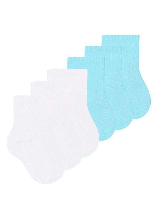 Vista 2 Kit 6 pares de Meias Bebê Cano Curto Selene 1320-001 Branco-Azul SELENE