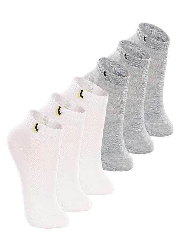 Vista 2 Kit 6 pares de Meias Infantil Cano Curto Lupo 2725-005 Branco-Cinza Lupo