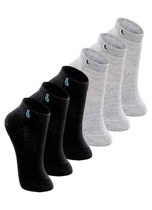 Vista 2 Kit 6 pares de Meias Infantil Cano Curto Lupo 2725-005 Preto-Cinza Lupo
