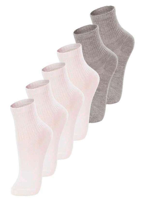 Vista 2 Kit com 6 pares de Meias Infantil Cano Médio Lupo 2727-088 Branco-Mescla-Areia Lupo
